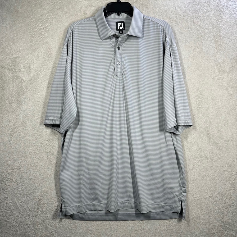 FootJoy Striped Polo Shirt Mens XL Grey Performance Golf Short Sleeve Top 5004 - Picture 1 of 7